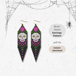 Halloween Brick Stitch Earring Pattern, Sugar Skull Flower Earring DIY, Fringe Seed Bead Pattern, Colorful Beading Pattern, Digital Download