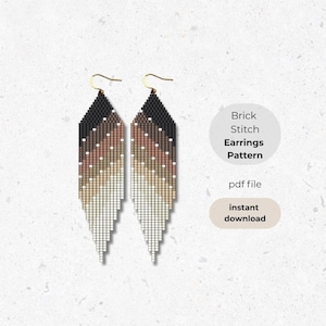Boho Brick Stitch Earring Pattern, Brown Ombre Seed Beaded Pattern, DIY Fringe Earrings, Unique Brickstitch Beadwork pdf, Digital Download