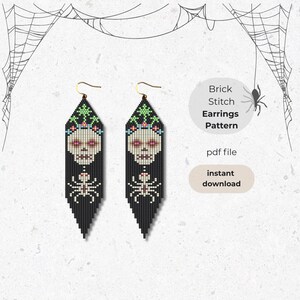Patrón de cuentas de semillas de Halloween, patrón de pendientes de punto ladrillo de araña, patrón de flecos de calavera de azúcar, patrón de abalorios de otoño, descarga digital de PDF para manualidades