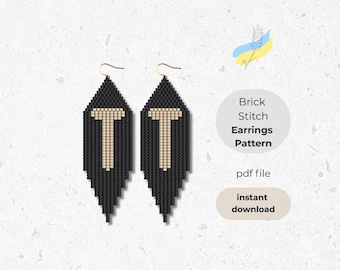 Letter "T" Brick Stitch Earrings Pattern, Alphabet Beading Pattern, Seed Bead Pattern, Digital Download, Brickstitch Beadwork Fringe Earring