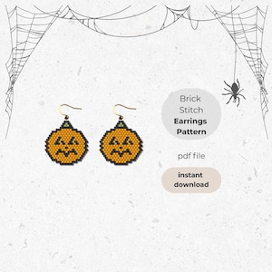 Halloween Brick Stitch Earrings Pattern, Pumpkin Seed Bead Pattern, Jack-o&#39;-lantern Earrings Pattern, DIY Earrings Pattern, Fall Brickstitch