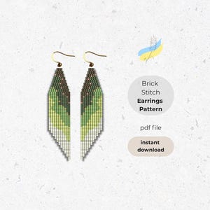 Schema per orecchini a punto mattone, schema per perline con effetto sfumato verde, schema per perline sfumate, schema a punto mattone, download digitale per perline con frange