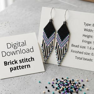 Boho Fringe Earrings Brick Stitch Pattern, Seed Bead Beading DIY (Digital Download)