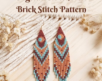 Boho Moon Seed Bead Earrings Pattern, Brick Stitch Earring Pattern, Long Fringe Earrings Pattern, Beading Pattern, Digital Download DIY PDF