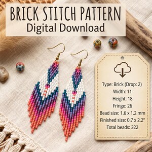 Brick Stitch Fringe Earrings Pattern, Boho Ombre Seed Beadwork (Digital Download)