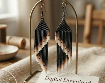 Unique Brick Stitch Earring Pattern, Ombre Seed Bead Pattern, DIY Fringe Earrings, Beading Pattern, Digital Download, Brickstitch Beadwork