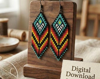 Ombre Brick Stitch Earrings Pattern, Fringe Beading, Native Inspired (Digital Download)