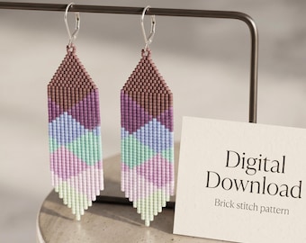 Geometric Brick Stitch Earring Pattern, Ombre Seed Beaded Fringe Design (Digital Download)