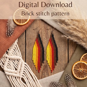 Ombre Fringe Earring Pattern, Red Seed Bead Brick Stitch DIY (PDF Digital Download)