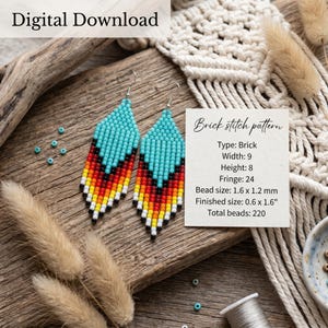Brick Stich Ohrring Muster, kleine Ombre Rocailles Perlen Fransen, Native inspiriert Design (PDF Digital Download)