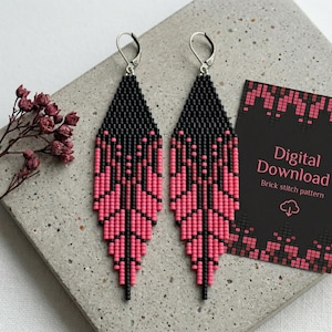 Brick Stitch Fringe Earrings Pattern, Pink Red Seed Bead Boho Design (Digital Download)