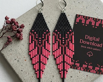 Brick Stitch Fringe Earrings Pattern, Pink Red Seed Bead Boho Design (Digital Download)