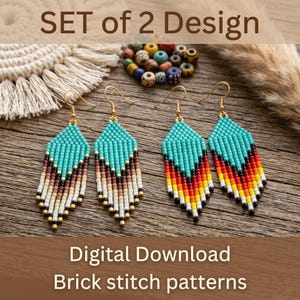 Native Inspired Fringe Earring Brick Stitch Pattern Set (2 Designs) (PDF Download), Boho & Hippie Ombre designs