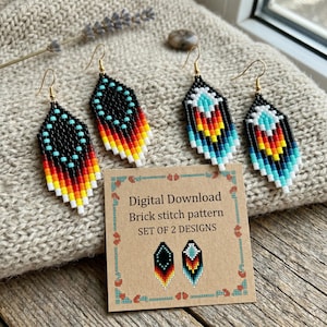 Native Inspired Fringe Earring Brick Stitch Pattern Set (2 Designs) (PDF Download)