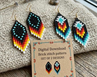 Native Inspired Fringe Earring Brick Stitch Pattern Set (2 Designs) (PDF Download)