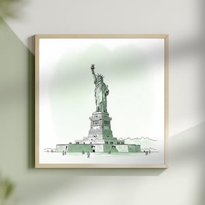 Statue of Liberty Watercolor Painting | New York Wall Art Print | USA Landmark Decor | NYC Travel Poster | Digital Download