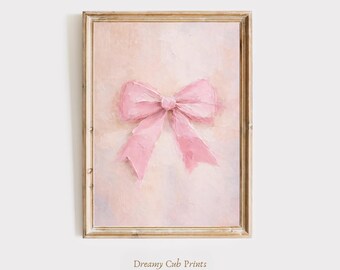 Vintage Pink Bow Valentine Wall Art Printable | Romantic Cottagecore Valentine Decor | Soft Blush Bow Art Print