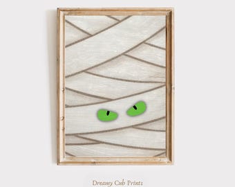 Mummy Eyes Halloween Art, Spooky Printable Wall Decor, Kids Room Halloween Decoration (Digital Download)