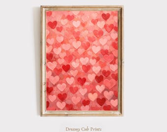 Valentine’s Day Pastel Hearts Wall Art Printable | Vintage Pink & Red Love Art | Romantic Valentine Decor | Heart Printable Art