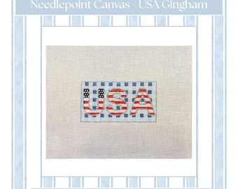 Lienzo pintado a mano con bordado a cuadros vichy estadounidense (18 hilos por pulgada) / Bordado patriótico / Decoración americana