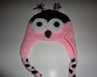 Adorable Pink and Black Crochet Black and Pink Owl Hat