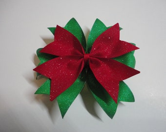 Beautiful Christmas Hair Bow (Red and Green Bow)