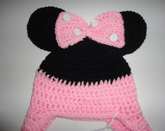 Minnie Mouse Crochet Hat Size Small Approximately Extra Large Teen to adult