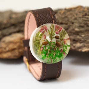 Pulsera de setas Goblincore, brazalete de cuero inspirado en el bosque, joyería de estilo campestre, regalo Cottagecore