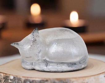 Estatueta de gato personalizada, estátua de resina para presente memorial de gato, jarra para preservação de pelos de animais, cinzas, flores, presente para perda de gato, ornamento para gato com nome gravado