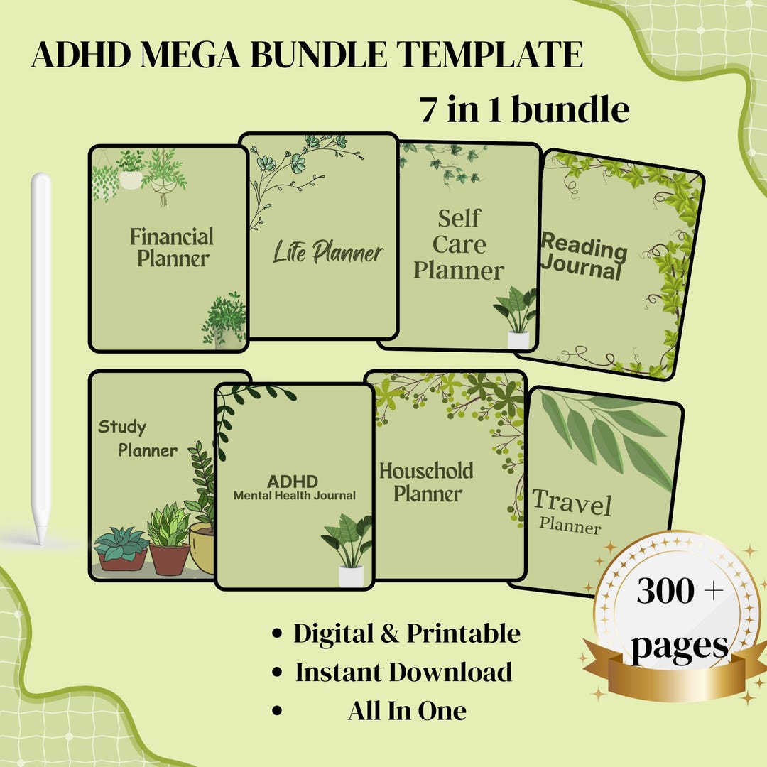 Mega ADHD Planner Bundle | Ultimate Life Planner | ADHD Journal | 300 ...