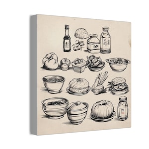 Culinary Art Canvas Print: Food Illustration Kitchen Wall Decor