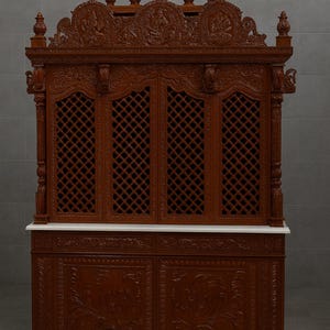 Handcrafted Wooden Temple | Indian Pooja Mandir with Drawers | Teakwood Prayer Altar Cabinet | Traditional Carved Wooden Mandir for Home