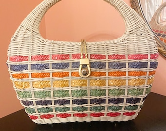 Vintage Rainbow Wicker Handbag