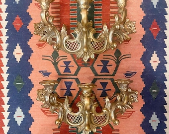 Vintage Syroco molded wall sconces with faux gilt finish