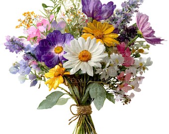 Clipart aquarel bloemboeket: botanische png-illustraties (digitale download)