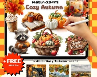 Gezellige herfst clipartbundel: herfstpng's, plannerstickers (digitale download)