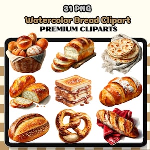 Watercolor Bread Clipart Bundle: Bakery Stickers (Digital Download)