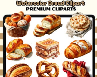 Watercolor Bread Clipart Bundle: Bakery Stickers (Digital Download)