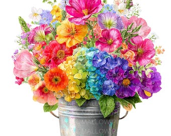 Clipart aquarel wilde bloemen: emmerboeket, png (digitale download)