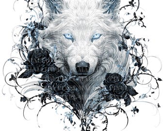 Dark Fantasy Wolf-clipartset: gotische png-afbeeldingen, rozen, ogen (digitale download)