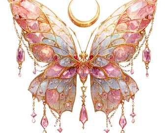 Clipart aquarel kristallen vlinder: Luxe Celestial PNG's (digitale download)