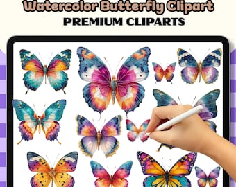 Clipartbundel aquarel vlinder: fantasie-png-afbeeldingen (digitale download