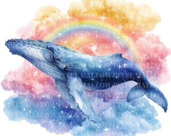 Aquarel walvis clipartset: Fantasy Ocean, png (digitale download)