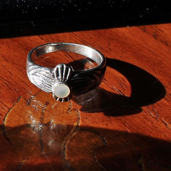 SALE Mother of Pearl Crossed Sterling Silver Ring - image 1