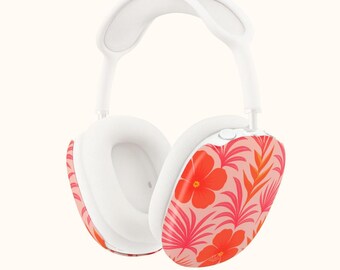 Funda para AirPods Max con diseño de hibisco tropical, diseño floral de acuarela rosa, accesorios hawaianos.