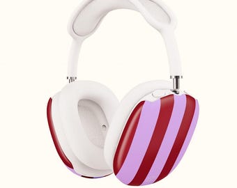 Fundas para AirPods Max con rayas granate y lavanda / Estuche rígido protector / Accesorios kawaii para AirPods Max