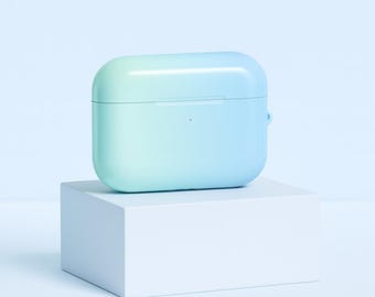 AirPod Case with Pastel Gradient for AirPod Pro 1 and 2; Airpods 1, AirPods 2, AirPods 3, AirPods 4. Mint  Blue Cover with Carabiner