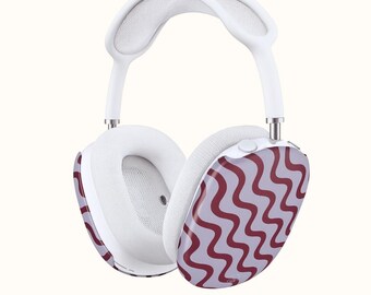 Fundas para AirPod Max con estampado de rayas onduladas / Fundas abstractas con ondas lila y granate para AirPods Max