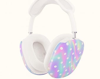 Fundas para AirPod Max con lunares arcoíris pastel / Fundas iridiscentes con cierre a presión para AirPod Max, fundas estéticas y adorables para auriculares