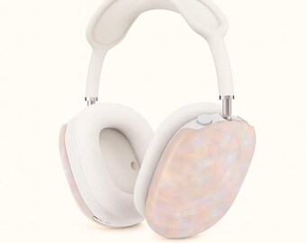 Fundas para AirPods Max con diseño de concha perlada iridiscente, funda para auriculares con espirales pastel, fundas protectoras con clip, accesorios de estética playera.